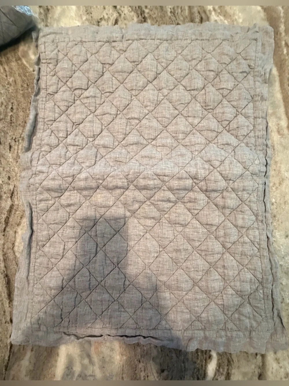 2 Pottery Barn Linen Diamond Quilted Standard Pillow Shams. Gray